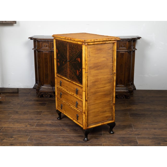 English 1890s Japonism Bamboo Cabinet with Two Doors and Three Drawers For Sale - Image 11 of 11