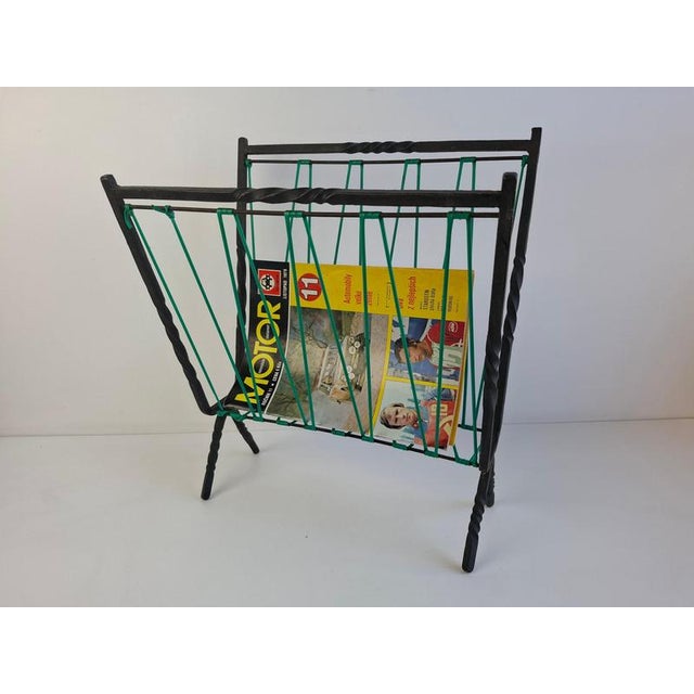1960s Mid-Century Czechoslovakian Magazine Rack with Green Wire, 1960 For Sale - Image 5 of 18