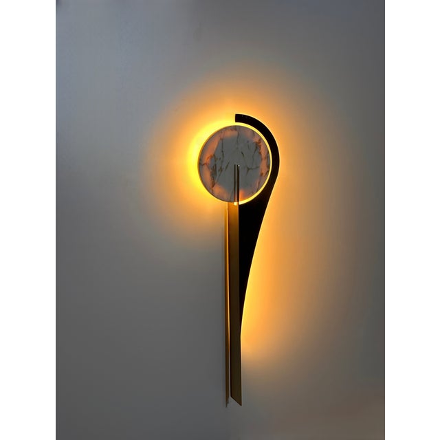 Contemporary Drosia Wall Sconce – Brushed Steel Minimalist Light for Bedroom & Hallway For Sale - Image 3 of 6
