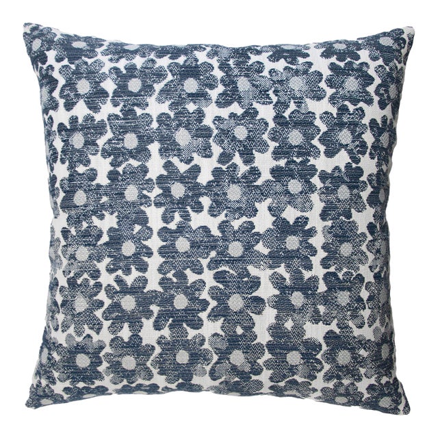 Kevin O'Brien Daisy Navy 22" Performance Pillow For Sale