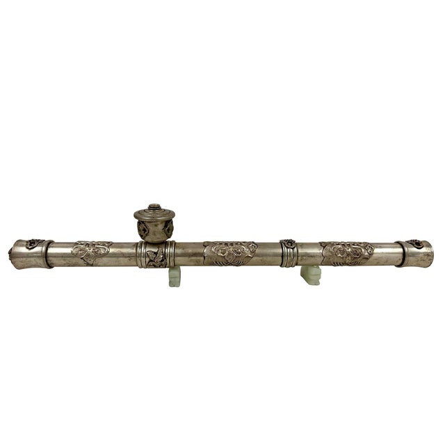 Antique Chinese/Tibetan Silver Smoking Pipe, Late Qing Dynasty, Handcrafted Art For Sale - Image 9 of 14