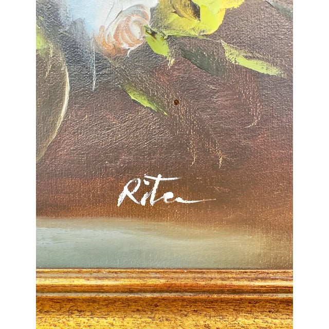 Still Life Oil on Canvas Painting of White and Yellow Roses, Signed For Sale - Image 9 of 10