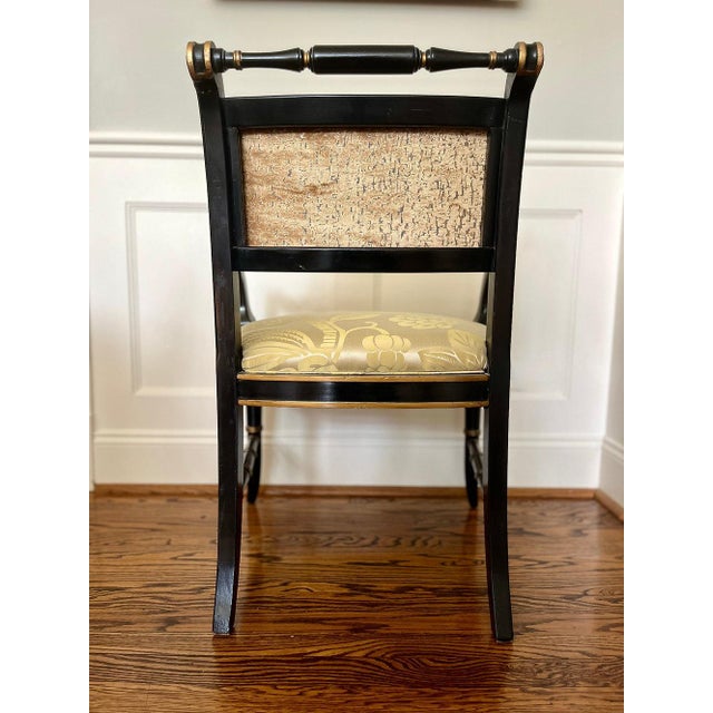 Vintage Regency Style Ebonized Chairs in Scalamandré Silk, a Pair For Sale In Nashville - Image 6 of 9