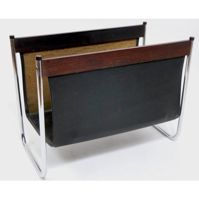 Magazine Rack Catch All in Rosewood Chrome and Vinyl Made in Usa Circa 1970's For Sale - Image 9 of 9