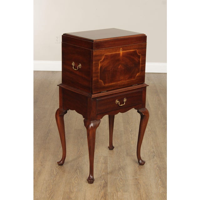 High Quality American Made Vintage Inlaid Mahogany Silverware Chest Raised On Cabriole Legs with Hinged Lid and Removable...