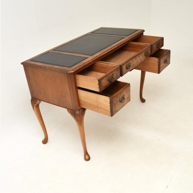 Antique Burr Walnut Leather Top Desk, 1930s For Sale - Image 3 of 9