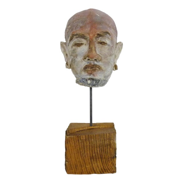 Face Sculpture in Polychrome Clay and Plaster by Ph Monaux, Ariège For Sale