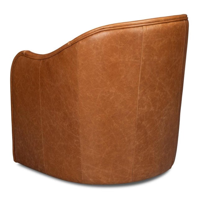 Barrel-Back Swivel Lounge Chair, Chestnut Brown Leather For Sale - Image 4 of 12