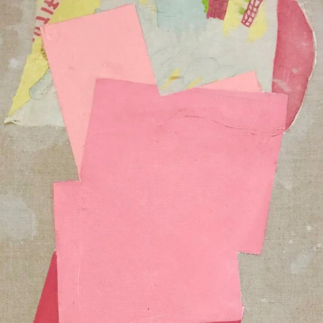 Abstract Contemporary Abstract Oil, Fabric, Pencil on Linen Painting "Ufi" by Jean Feinberg For Sale - Image 3 of 3