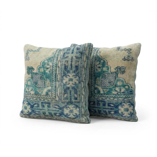 This beautiful 20'' x 20'' pillow cover set was made from authentic Turkish rug pieces. Bright colors of wool adorn the...