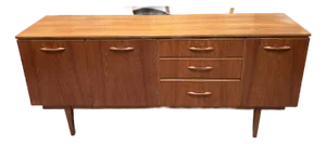 Mid Century Modern Teak Credenza c.1960 Left Side Cabinet W/ Shelf and Drawers.