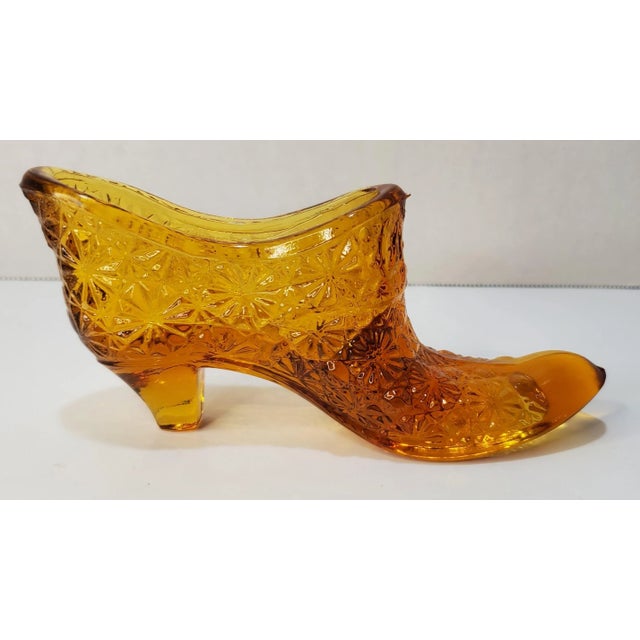 1970s Amber Wright Glass Daisy and Button Slipper Bud Vase For Sale - Image 9 of 9