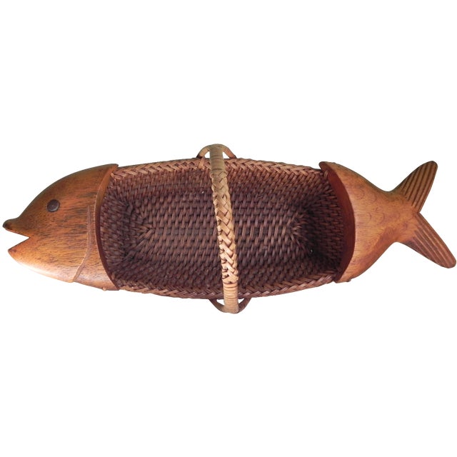 Woven and Wood Fish Basket Chairish