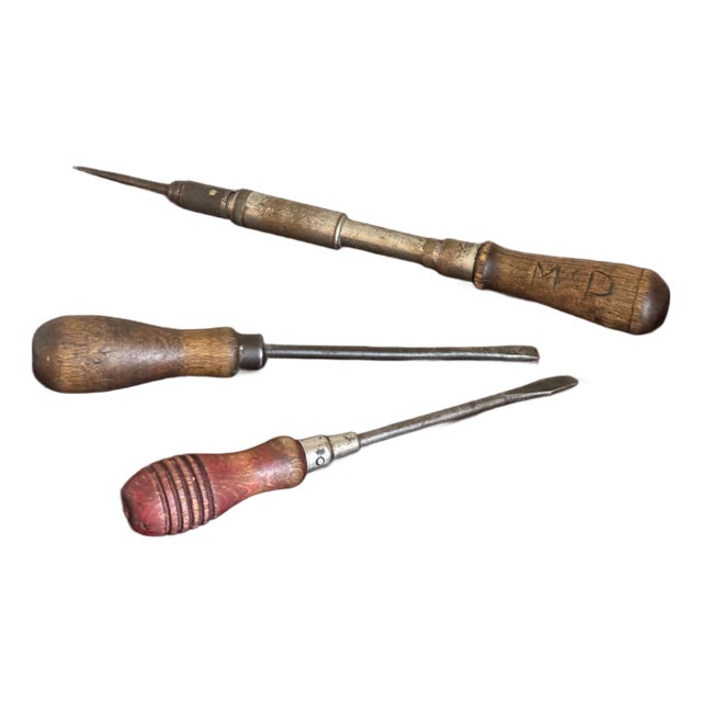 Vintage Wood-Handled Screwdrivers — Set of Three For Sale