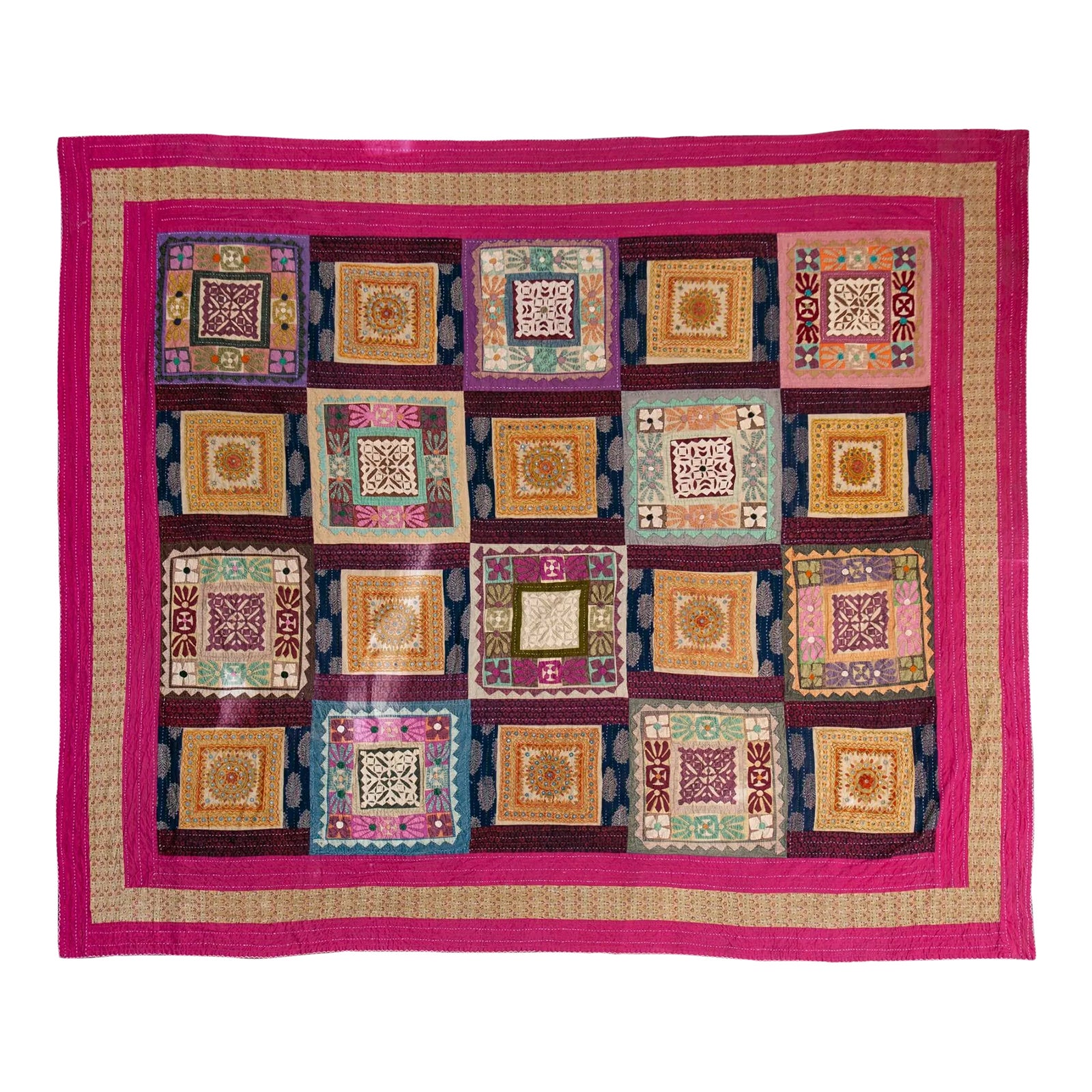 Early 20th Century Colorful Handcrafted Patchwork Wall Hanging Textile ...