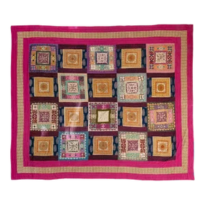 Early 20th Century Colorful Handcrafted Patchwork Wall Hanging Textile