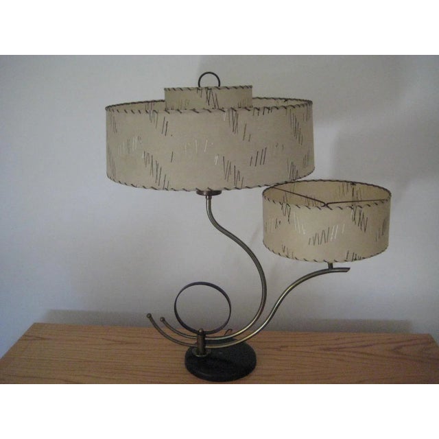 Mid Century Brass Metal Two Original Shade Table Lamp For Sale - Image 12 of 12