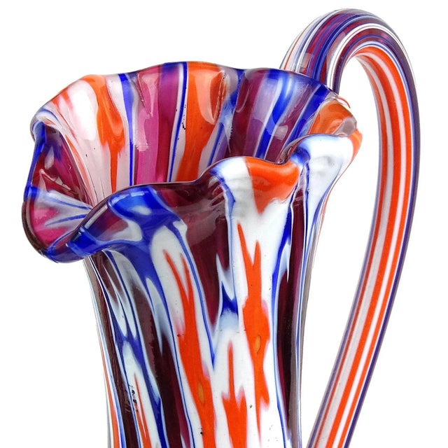 Vintage Murano Fratelli Toso Millefiori Flower Star Mosaic Italian Art Glass Midcentury Ewer Pitcher For Sale In Orlando - Image 6 of 7