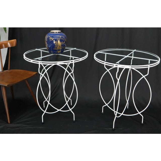 Pair of Midcentury Ice Cream Style Round Folding Cafe Tables Glass Tops For Sale - Image 9 of 11