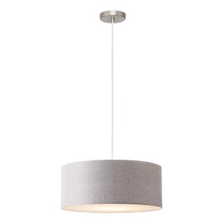 Stretch Pendant, Cashmere Gray Linen Shade, Satin Nickel For Sale