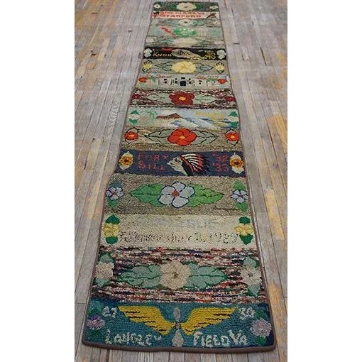American Hooked Rug, Size: 2' 6''x12' 2'' Antique American Hooked Rug Hallway Runner Wool Gray, Circa Date: 1940s. This...