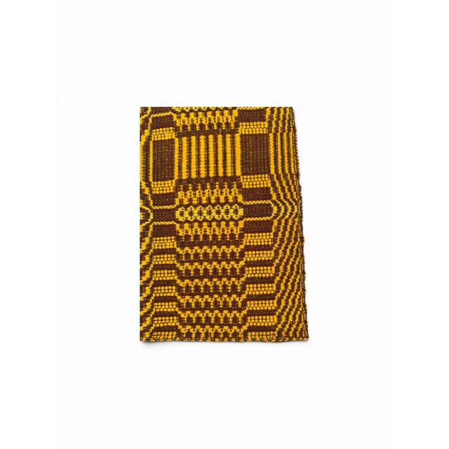 Mid-Century Modern Vintage Mustard & Chocolate Geometric Double Weave Jacquard Blanket For Sale - Image 3 of 6