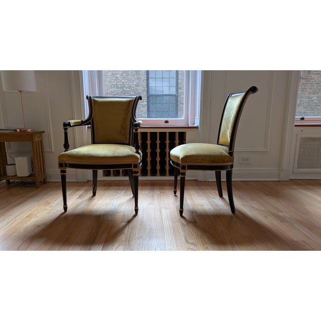 1980s Solid Mahogany Dining Table With Crushed Velvet Chairs For Sale - Image 9 of 11