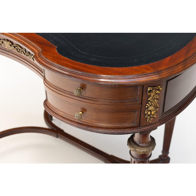 Wood Leather Top Writing Desk, 1900s For Sale - Image 7 of 12
