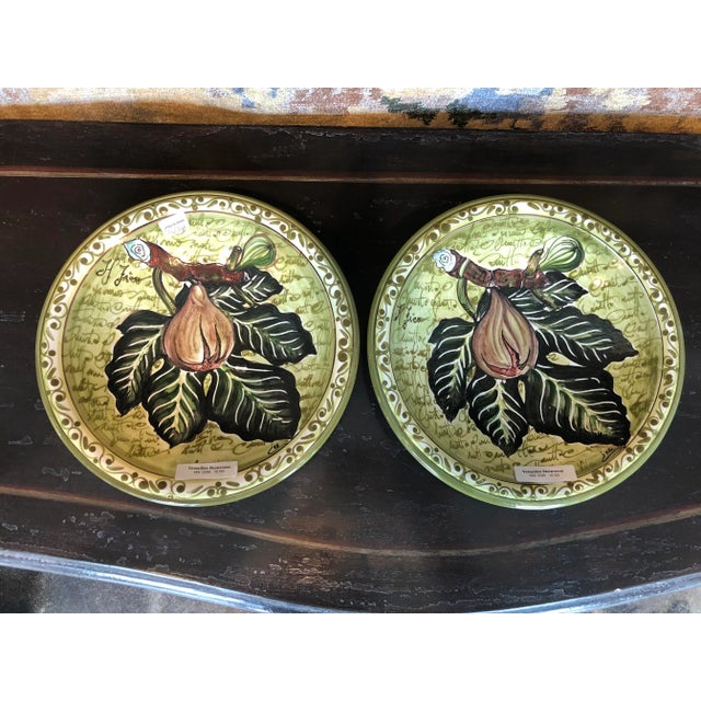 1990s Italian Hand Painted Round Ceramic Fig Wall Plates - a Pair For Sale - Image 9 of 9