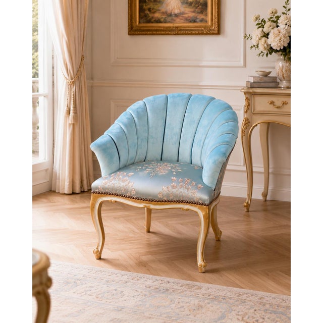 Wood 1980s Artisan Louis XV Gold Beech Blue Side Chairs-Pair For Sale - Image 7 of 11
