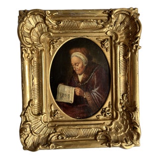 After Gerrit Dou, Figurative Composition, 19th Century, Oil Painting on Panel, Framed For Sale