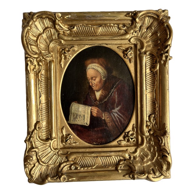 After Gerrit Dou, Figurative Composition, 19th Century, Oil Painting on Panel, Framed For Sale