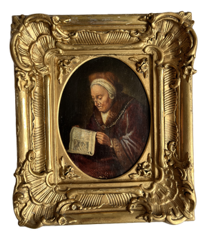 After Gerrit Dou, Figurative Composition, 19th Century, Oil Painting on Panel, Framed