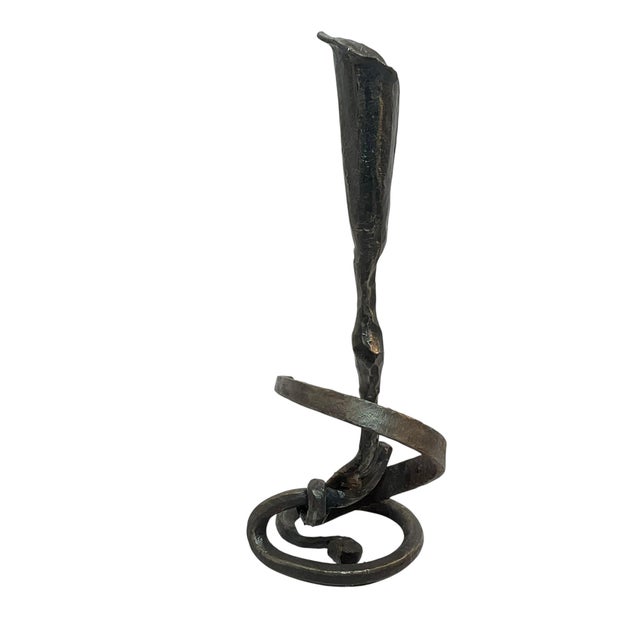 1990s Hand Wrought Iron Calla Lily Candle Holder in the Style of Jack Brubaker For Sale - Image 5 of 10