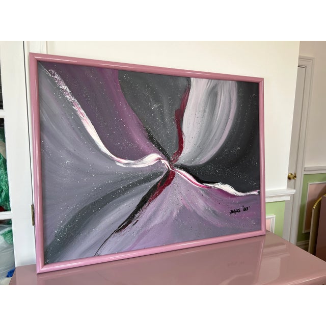 1987 Abstract Art Pink Laminate Frame, signed with the artist name