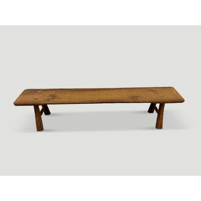 2010s Andrianna Shamaris Impressive Minimalist Carved Teak Wood Bench For Sale - Image 5 of 6