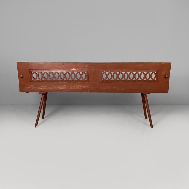 Art Deco Italian Bench in Red Wood, 1930s For Sale - Image 6 of 18