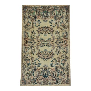 1970s Vintage Handmade Wool Cotton Beige Area Rug For Sale