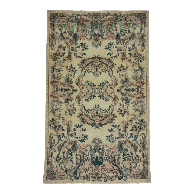 1970s Vintage Handmade Wool Cotton Beige Area Rug For Sale