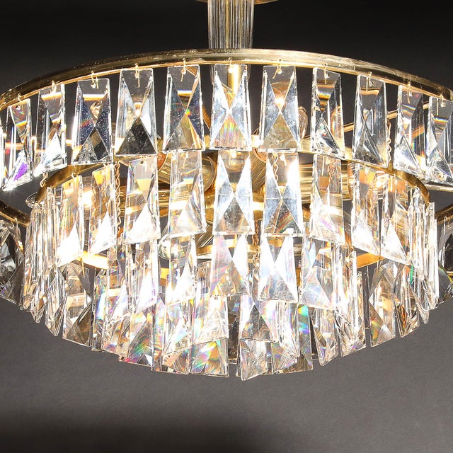 Mid-Century 3-Tier Faceted & Cut Crystal Chandelier in Brass W/ Glass Rod Detail For Sale - Image 15 of 18