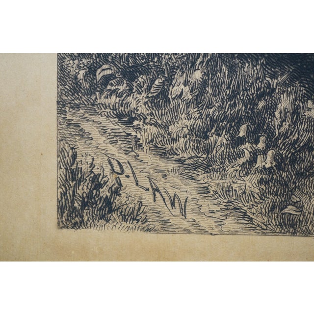 Printmaking Materials Antique David Law Signed Medieval Bridge Fishing River Landscape Etching 30" For Sale - Image 7 of 11