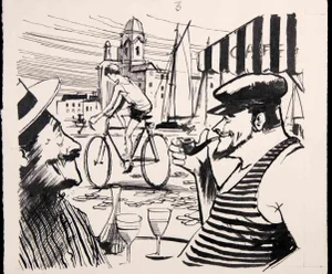 Norbert Meyre, Bike Man, Original Drawing, Mid-20th-Century