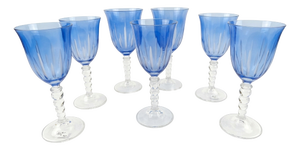 Vintage Blue Crystal Wine Glasses, 1970s, Set of 7