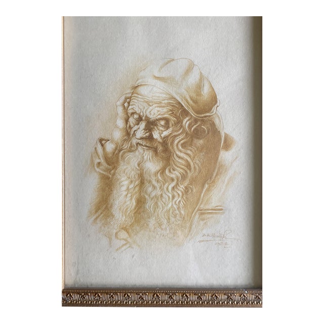 d.k. Pathak in India, 1980s. Original Hand-Painted Miniature Sepia Ink Master Study.” For Sale