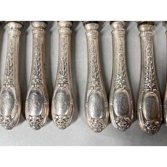 Features: Origin: 19th century France Material: Genuine silver handles and knife parts Complete Set: Includes 22 larger...