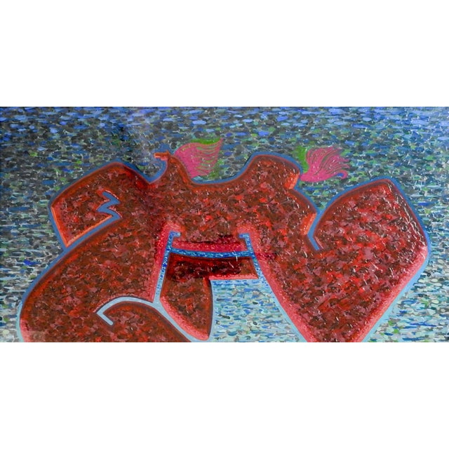 Contemporary 1994 Abstract Red & Blue Horse Painting For Sale - Image 3 of 3