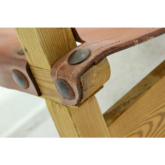 Brutalist Armchair in Pine and Cognac Leather, 1960s For Sale - Image 9 of 11