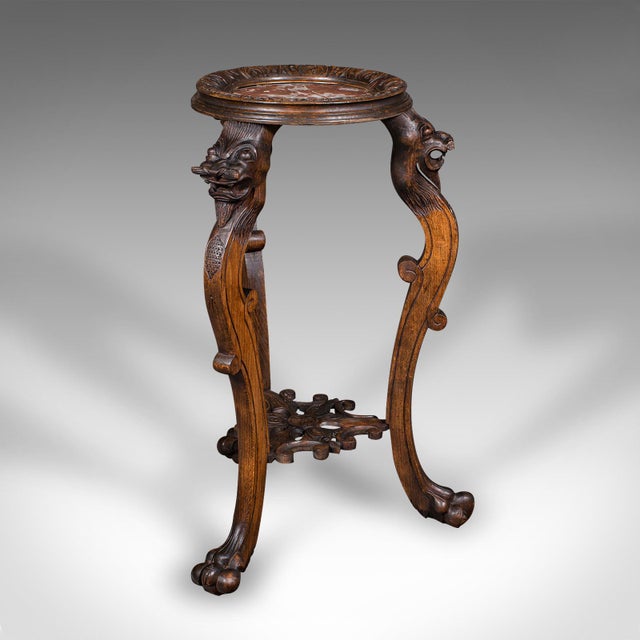 Art Deco Vintage Jardiniere Stand, Oriental, Beech, Marble, Wine, Lamp Table, Art Deco For Sale - Image 3 of 12