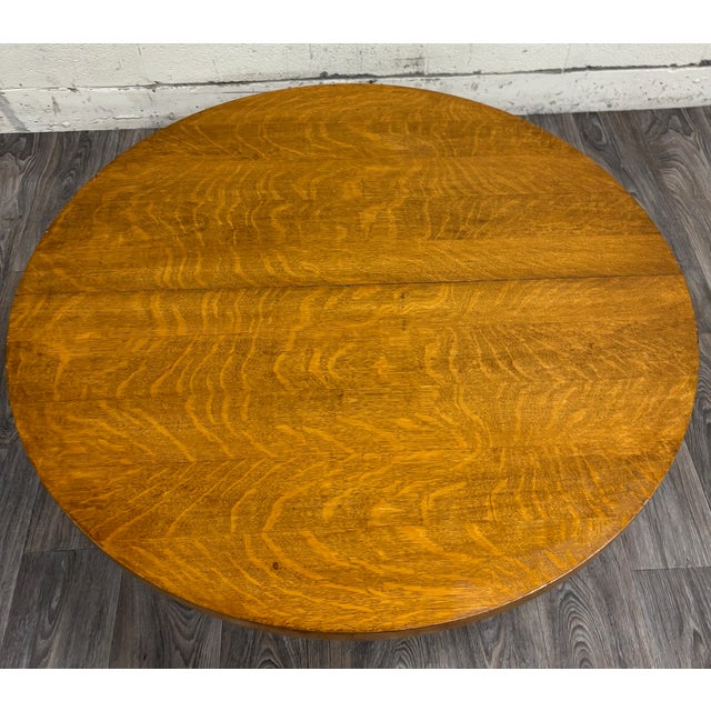 Victorian Antique Victorian Tiger Oak Scroll Foot Pedestal Coffee Table Cocktail Table For Sale - Image 3 of 12