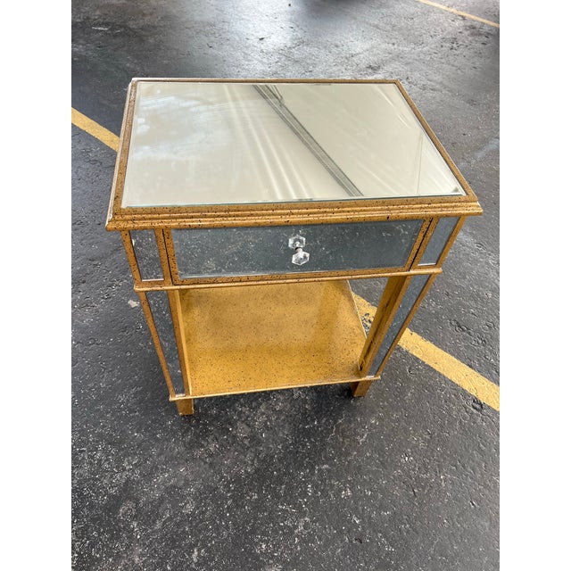 Wood 1990s Mirrored Single Drawer Nightstand For Sale - Image 7 of 7